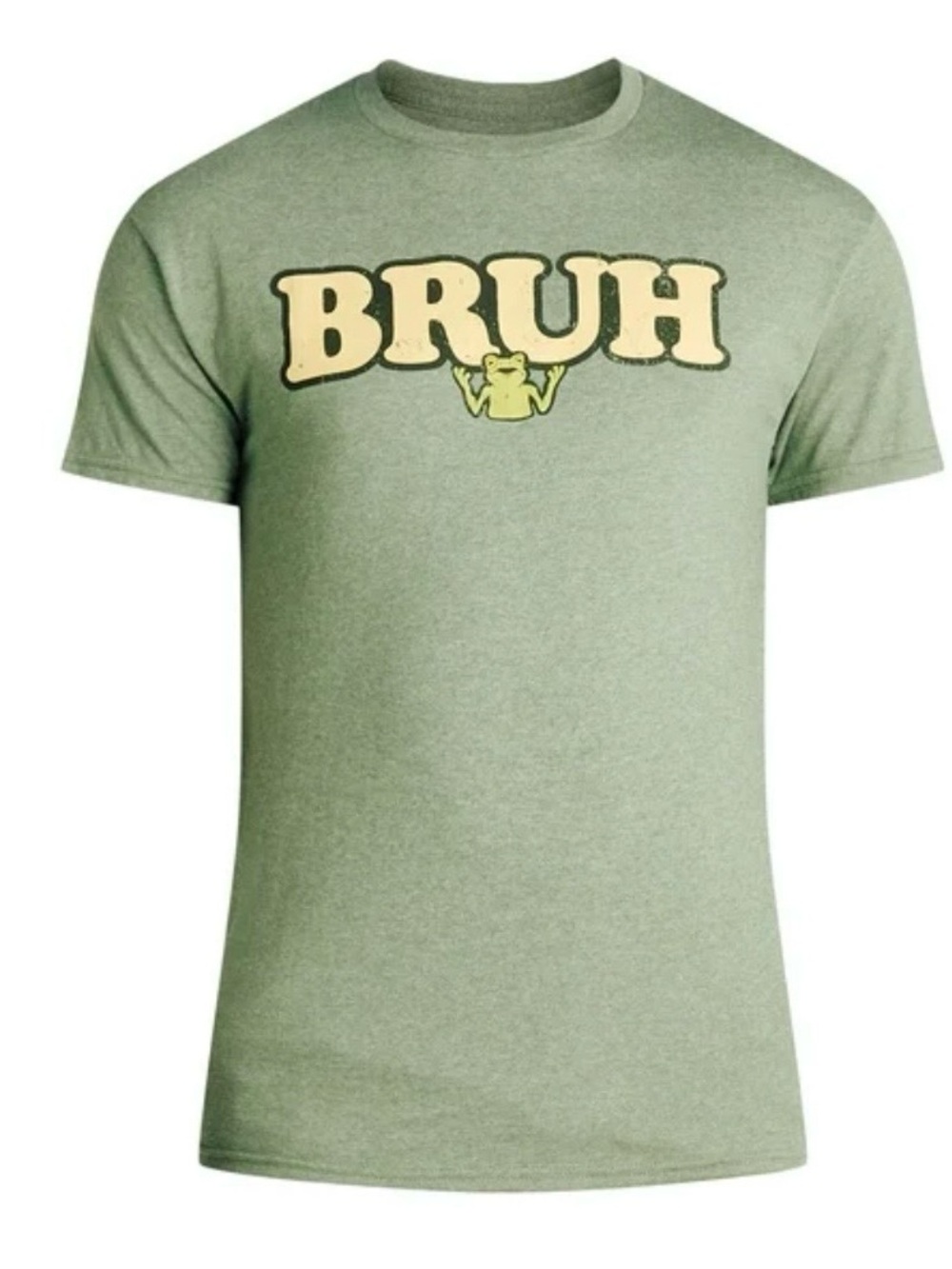 NWT Humor Men's Bruh Frog Graphic Tee with Short Sleeves Sz Large Heather Green